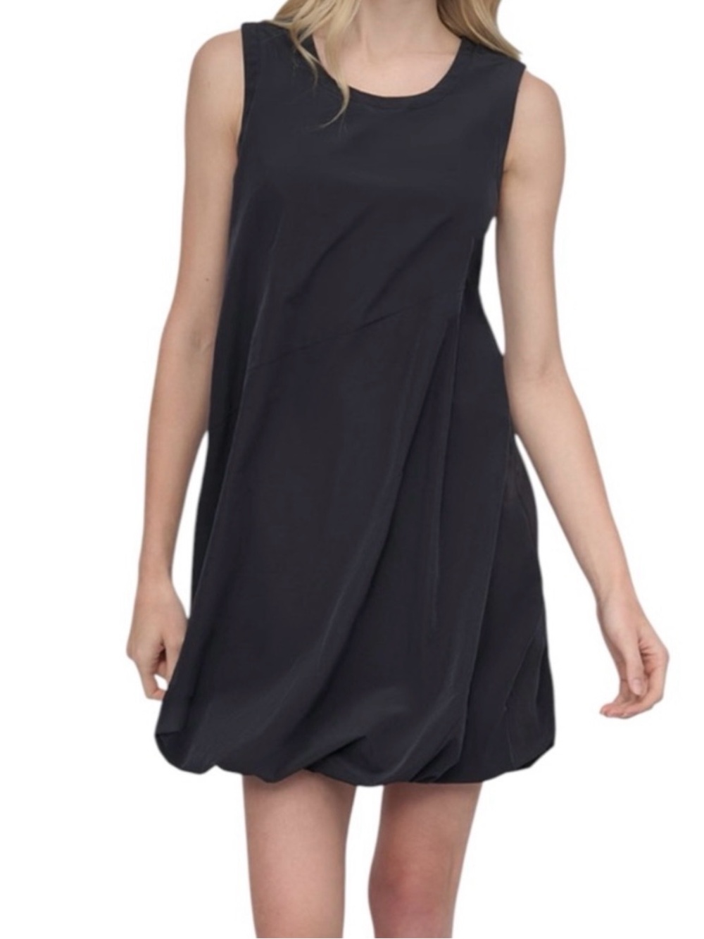 New With Tags DKNY Black Sleeveless Bubble-Hem Dress With Scoop Neck